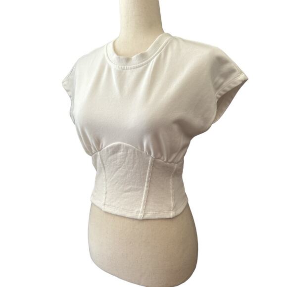 Superdown White Cotton Corset Midriff T Top XS - Picture 2 of 8